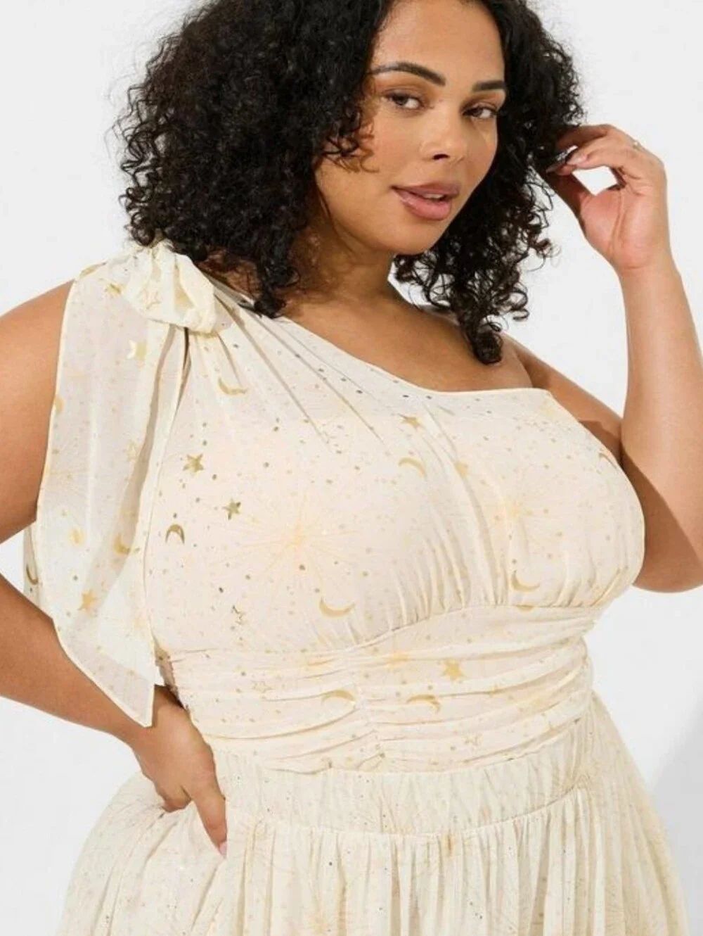 Torrid Chiffon Gold Foil One Shoulder Stars Cropped Top - New